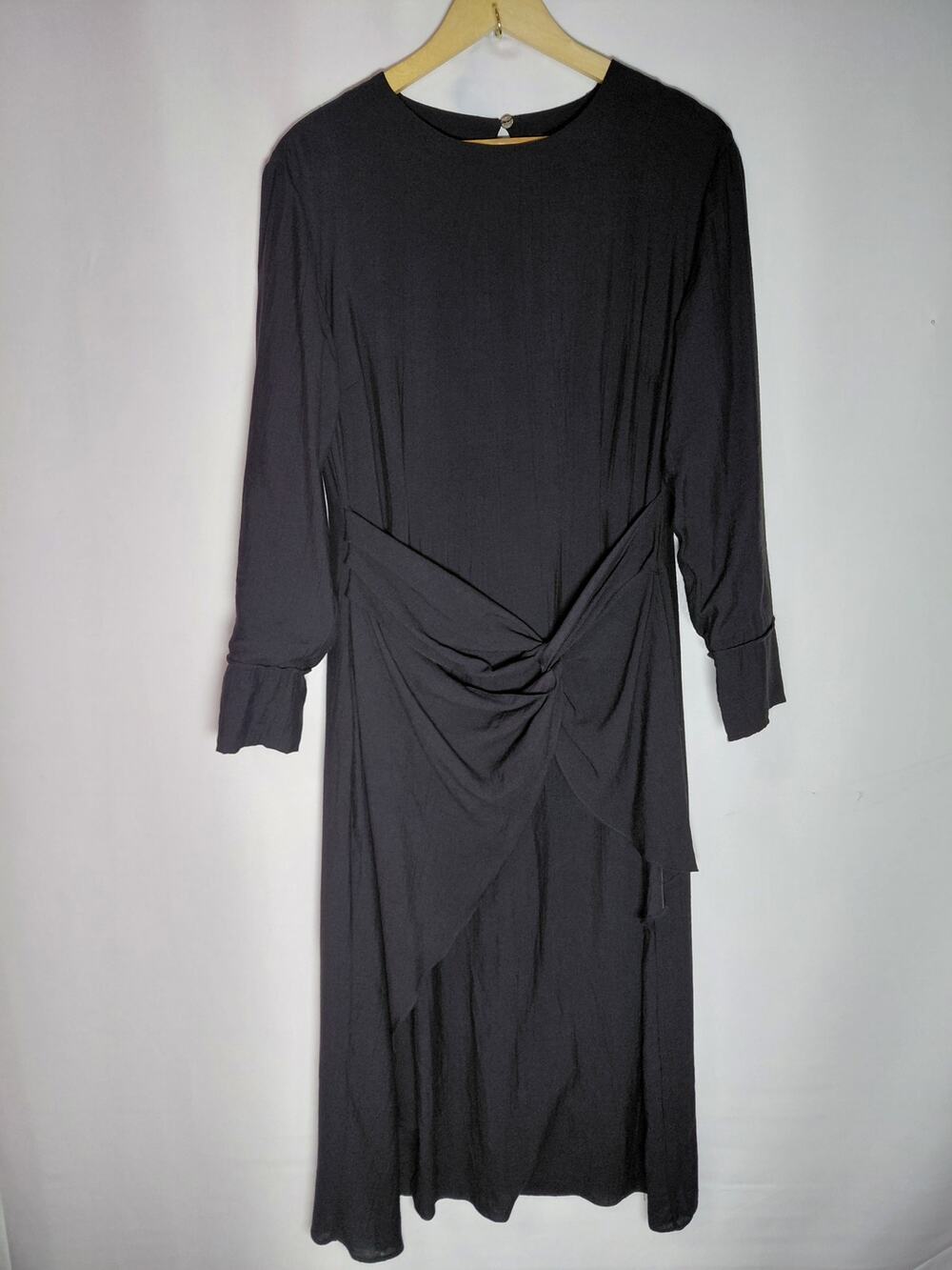 Massimo Dutti Black Long Sleeve Dress Solid Crew Neck Midi Women Size L